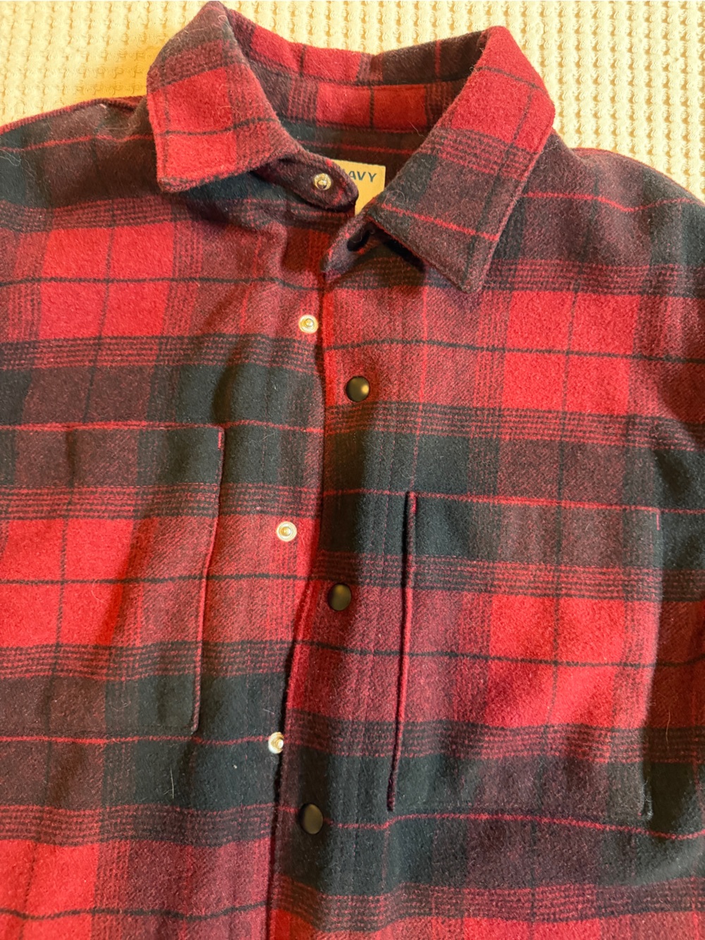 Old Navy Red and Black Plaid Sherpa-Lined Jacket
